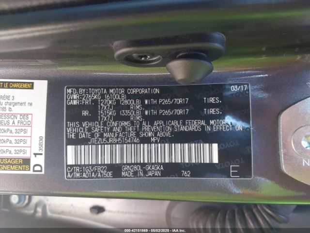 JTEZU5JR8H5154746 Toyota 4RUNNER SR5