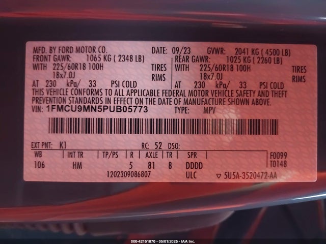 1FMCU9MN5PUB05773 Ford Escape St-line