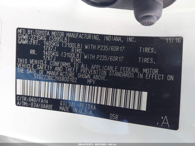 Toyota Sienna L 7 Passenger 2017 5TDZZ3DC2HS800102 Image 9