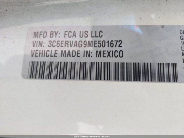 3C6ERVAG9ME501672 RAM Promaster 1500 Low Roof 136 Wb