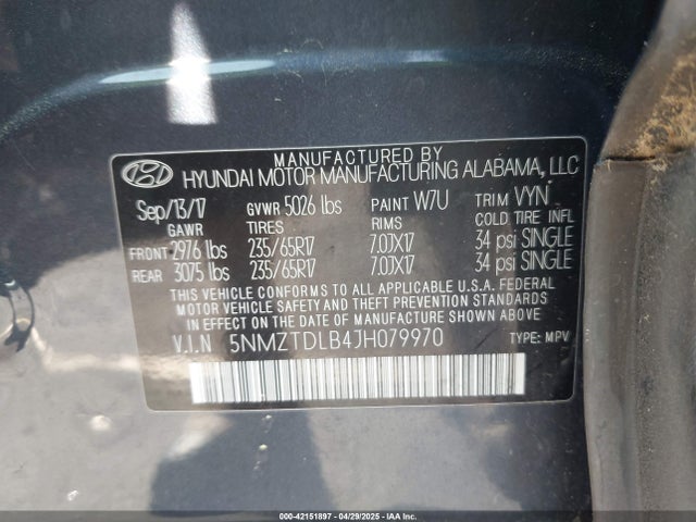 5NMZTDLB4JH079970 Hyundai Santa Fe Sport 2.4l