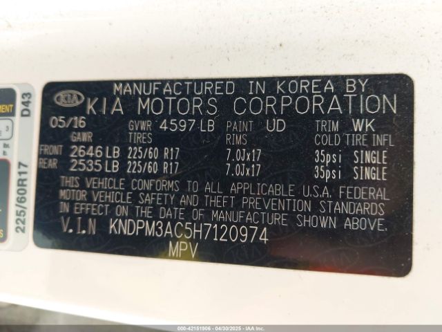 KNDPM3AC5H7120974 KIA Sportage Lx