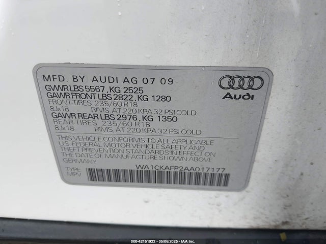 2010 AUDI Q5 WA1CKAFP2AA017177 Photo 8
