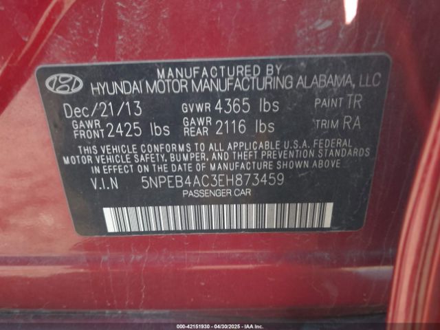 5NPEB4AC3EH873459 Hyundai SONATA GLS
