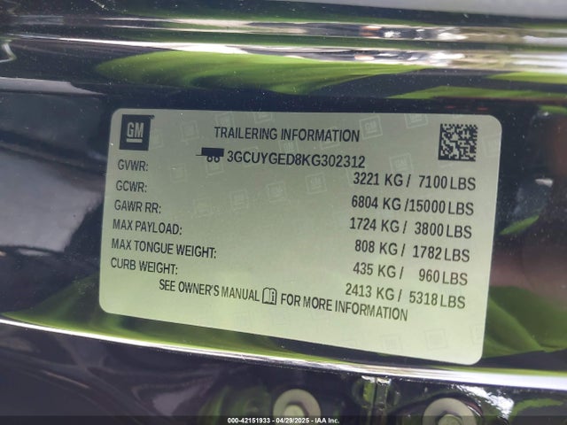 3GCUYGED8KG302312 Chevrolet Silverado 1500 Ltz