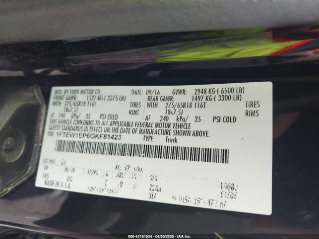 1FTEW1EP6GKF81423 Ford F-150 Xlt