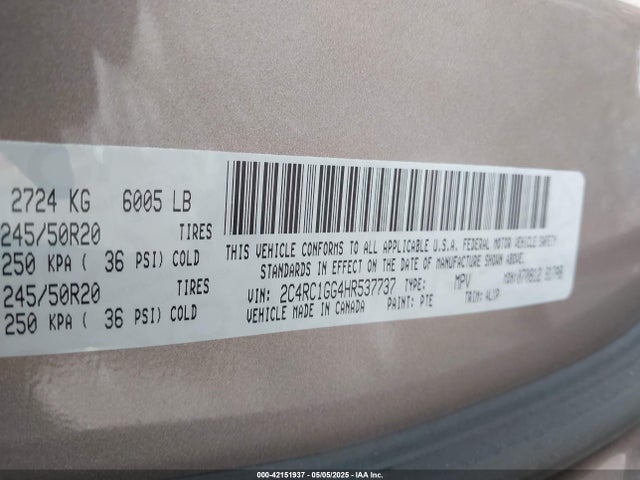 Chrysler Pacifica Limited 2017 2C4RC1GG4HR537737 Image 9