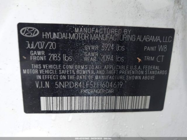 5NPD84LF5LH604619 Hyundai ELANTRA SEL