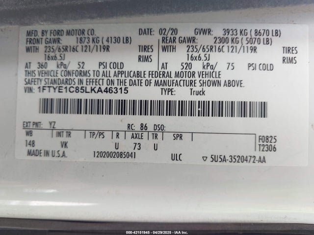 1FTYE1C85LKA46315 Ford Transit-150