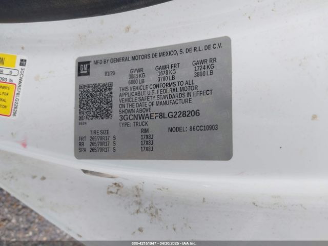 3GCNWAEF8LG228206 Chevrolet Silverado 1500 2wd  Long Bed Wt