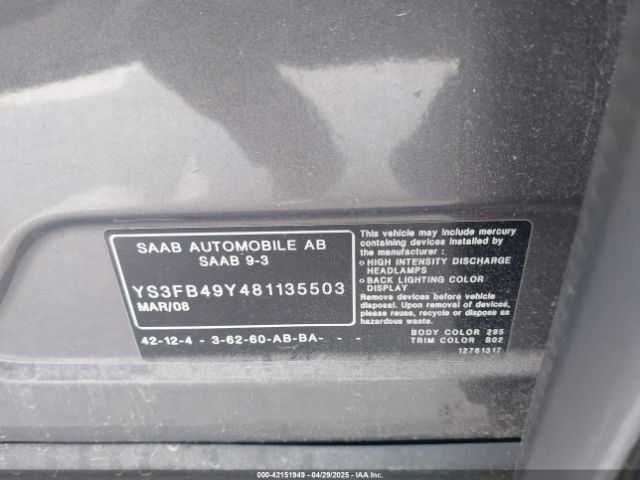 2008 SAAB 9-3 YS3FB49Y481135503 Photo 8
