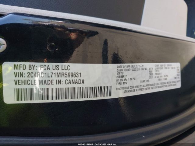 2C4RC1L71MR599631 Chrysler 2021