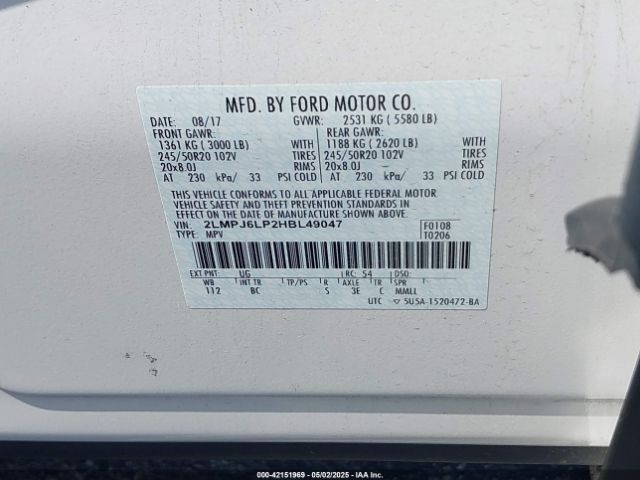 2LMPJ6LP2HBL49047 Lincoln Mkx Reserve