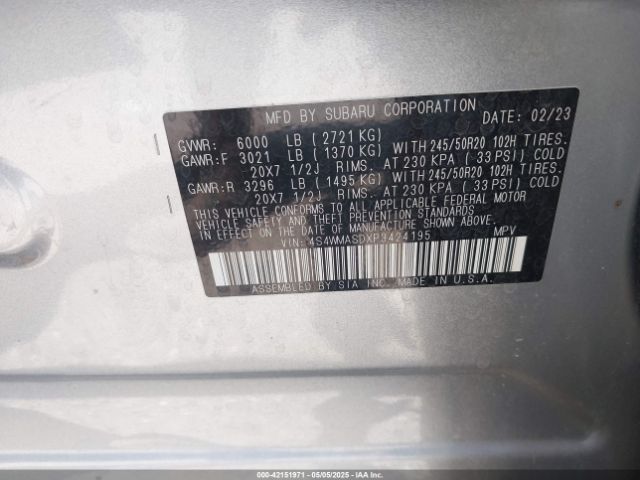2023 SUBARU ASCENT 4S4WMASDXP3424195 Photo 8
