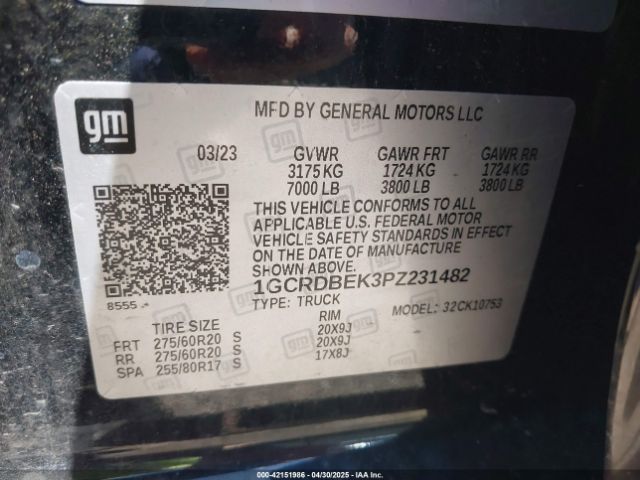 1GCRDBEK3PZ231482 Chevrolet Silverado 1500 4wd Double Cab Standard Bed Custom