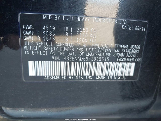 Subaru 2.5l u5 2015 4S3BNAD68F3005615 Image 9