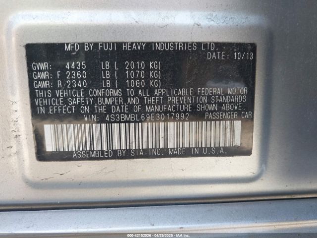 4S3BMBL69E3017992 Subaru Legacy 2.5i Limited