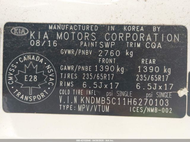 KNDMB5C11H6270103 KIA SEDONA LX