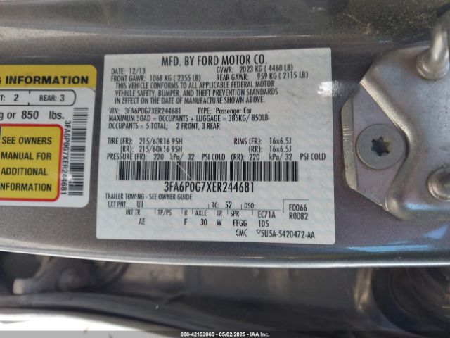 3FA6P0G7XER244681 Ford FUSION S