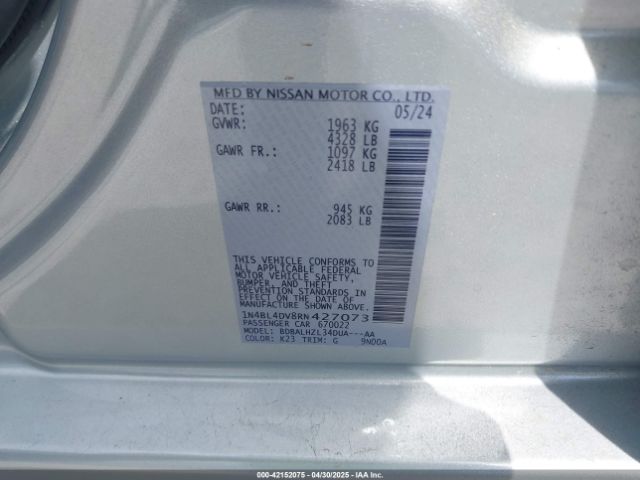 1N4BL4DV8RN427073 Nissan Altima Sv Fwd