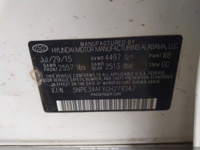 5NPE34AFXGH279347 Hyundai Sonata Limited