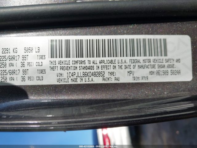 1C4PJLLB6KD482852 Jeep Cherokee Latitude Plus Fwd