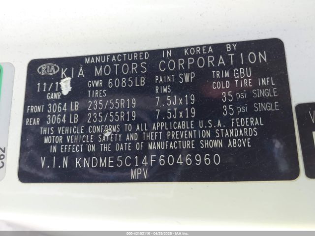 KNDME5C14F6046960 KIA Sedona Sx Luxury