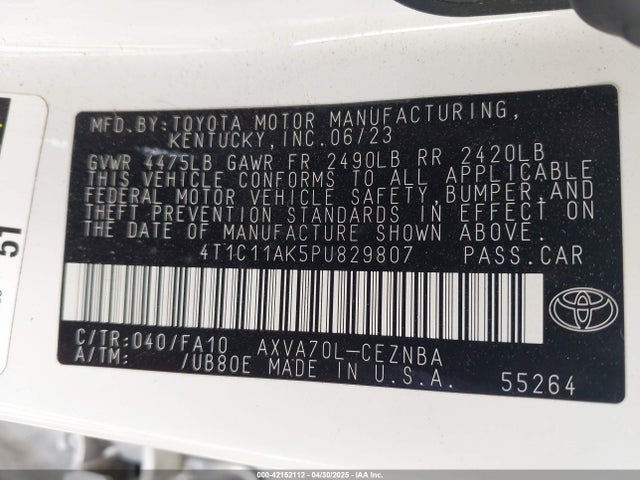 4T1C11AK5PU829807 Toyota a25a-fks