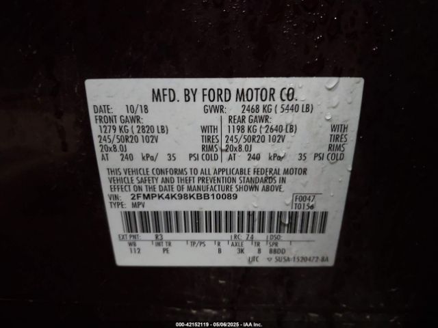 2FMPK4K98KBB10089 Ford Edge Titanium