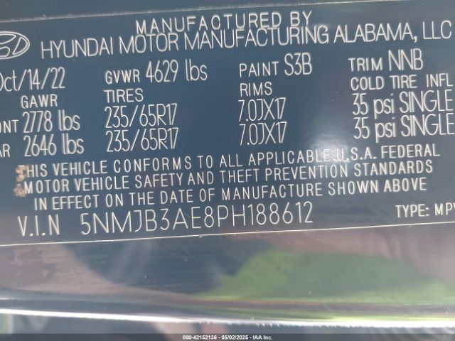 5NMJB3AE8PH188612 Hyundai TUCSON SEL