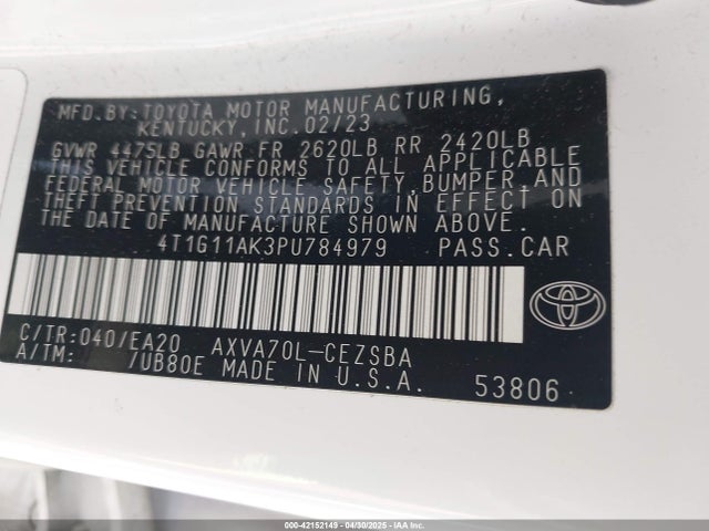 4T1G11AK3PU784979 Toyota CAMRY SE