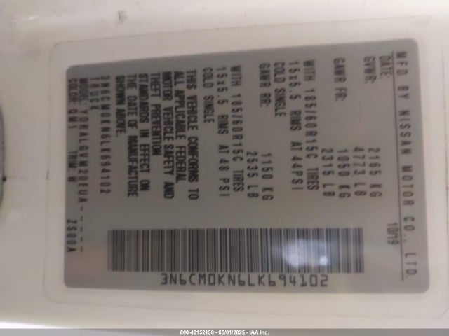 3N6CM0KN6LK694102 Nissan Nv200 Compact Cargo Sv Xtronic Cvt