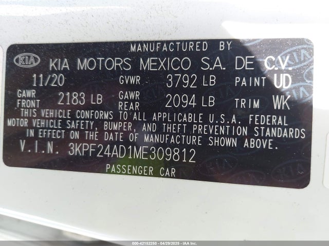 3KPF24AD1ME309812 KIA mpi nu