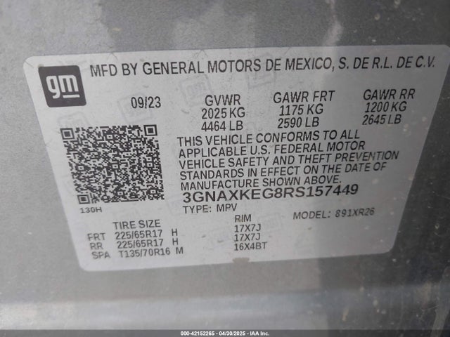 3GNAXKEG8RS157449 Chevrolet Equinox Fwd Lt