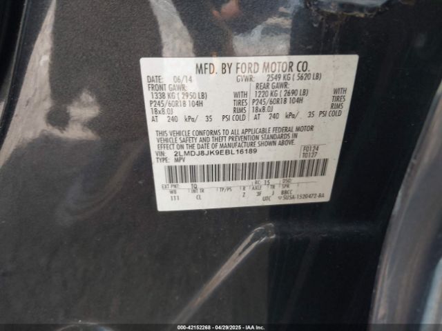 2LMDJ8JK9EBL16189 Lincoln MKX
