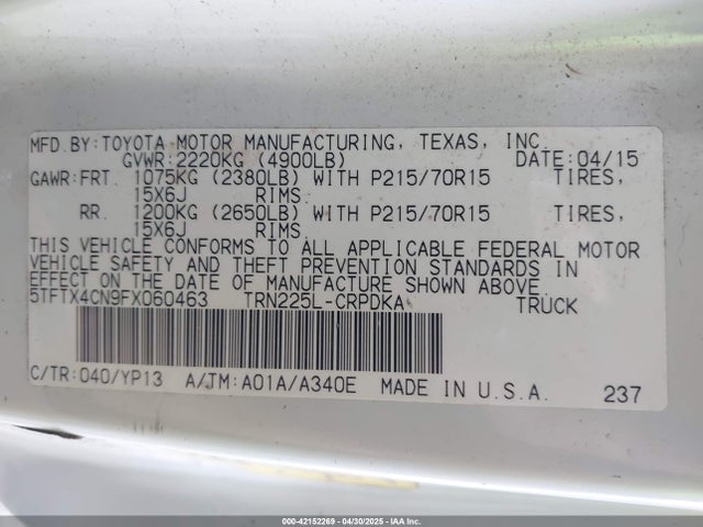 5TFTX4CN9FX060463 Toyota Tacoma