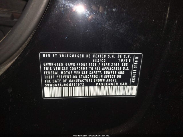 3VWD67AJ9GM261972 Volkswagen 2016