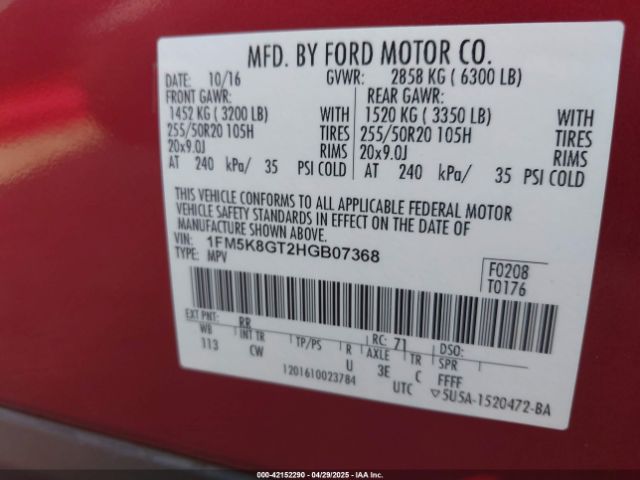1FM5K8GT2HGB07368 Ford EXPLORER SPORT