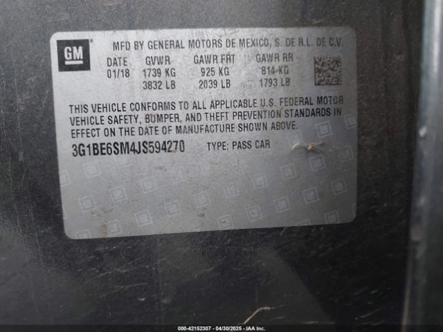 3G1BE6SM4JS594270 Chevrolet Cruze Lt Auto