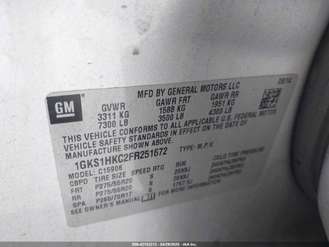 1GKS1HKC2FR251672 GMC Yukon Xl 1500 Slt