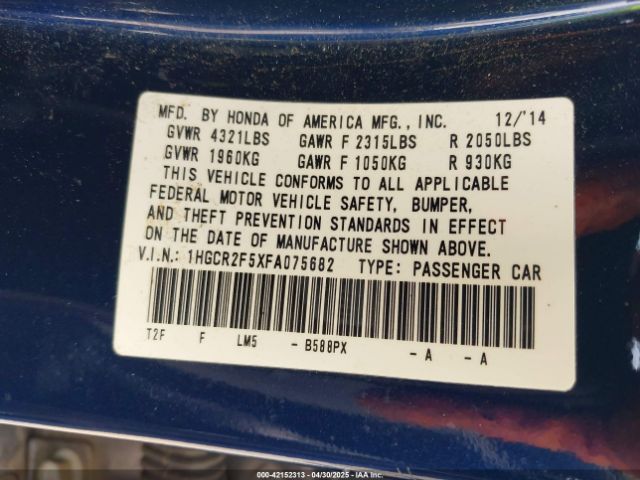 1HGCR2F5XFA075682 Honda Accord Sport
