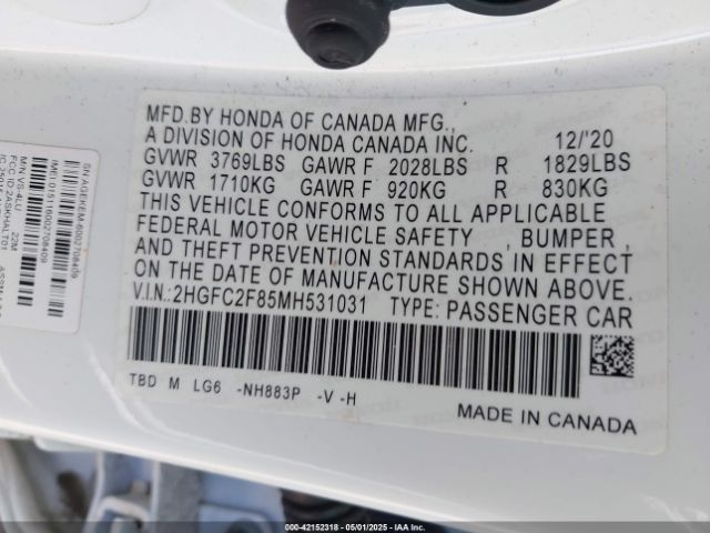 2021 HONDA CIVIC 2HGFC2F85MH531031 Photo 8
