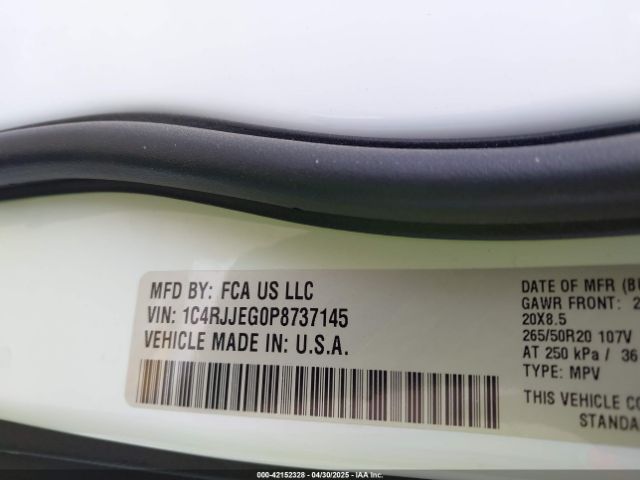 1C4RJJEG0P8737145 Jeep Grand Cherokee L Summit 4x2