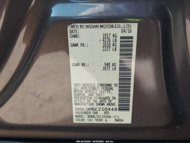 1N4AL3AP8GC210448 Nissan Altima 2.5 Sl