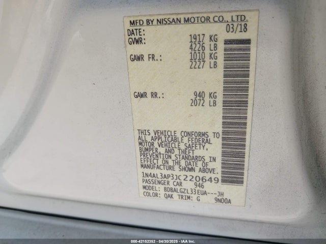 1N4AL3AP3JC220649 Nissan Altima 2.5 S