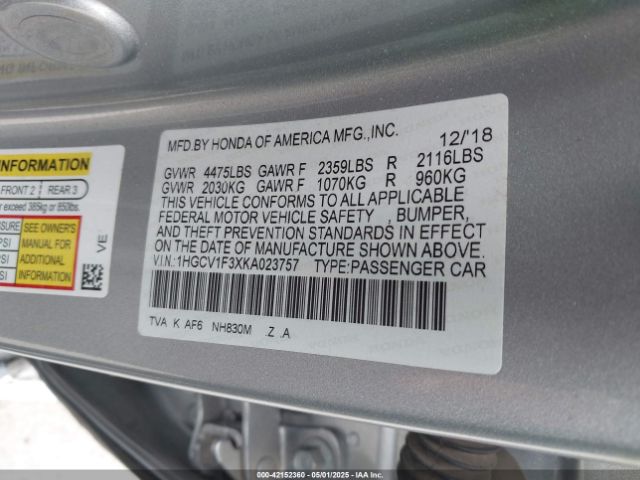 1HGCV1F3XKA023757 Honda l15be