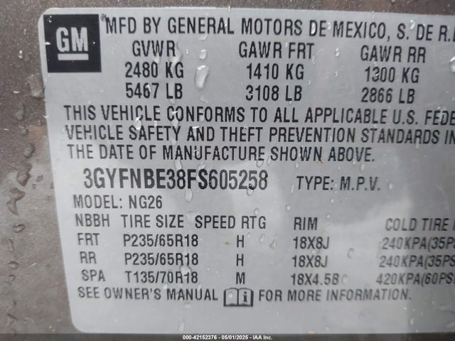 2015 CADILLAC SRX 3GYFNBE38FS605258 Photo 8