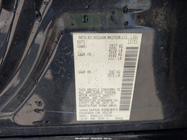 1N4AL3AP4GN306405 Nissan Altima 2.5/2.5 S/2.5 Sl/2.5 Sr/2.5 Sv
