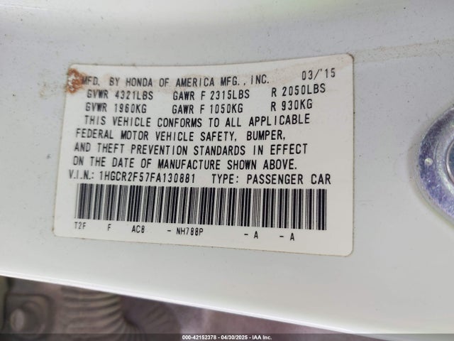 1HGCR2F57FA130881 Honda Accord Sport