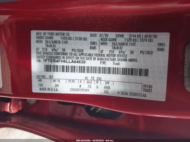 1FTER4FH6LLA64630 Ford 2020